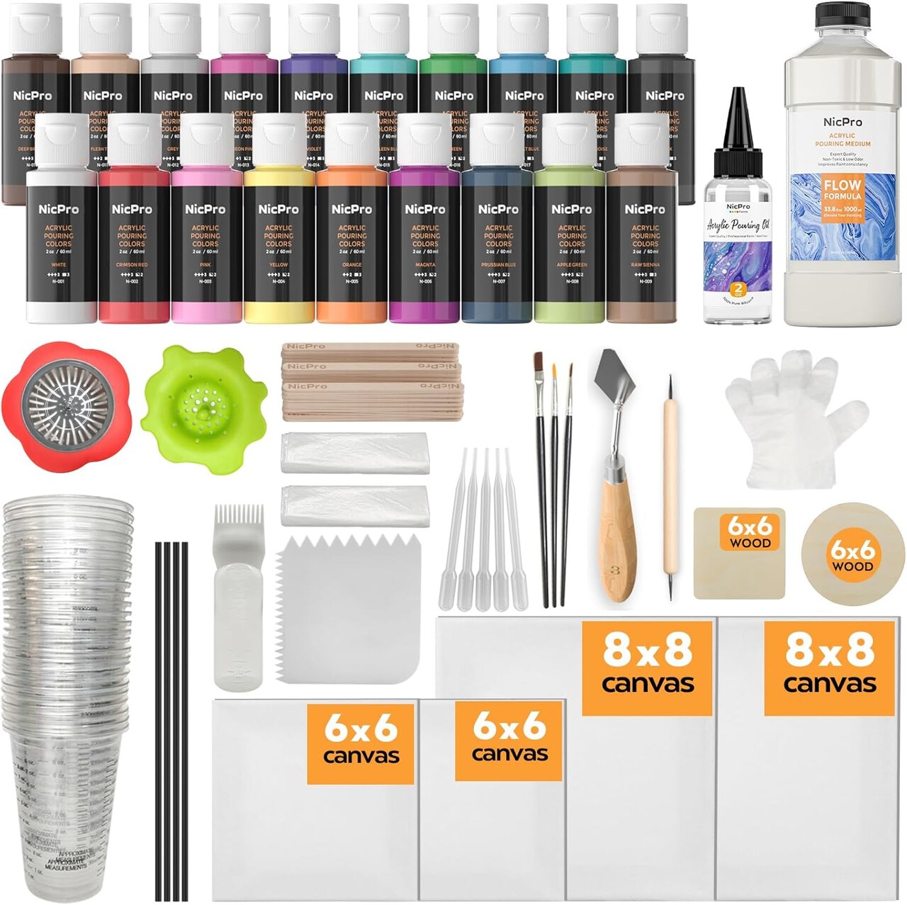 Acrylic Pouring Kit, Artist Starter Supplies Including 19 Colors Acrylic Paints